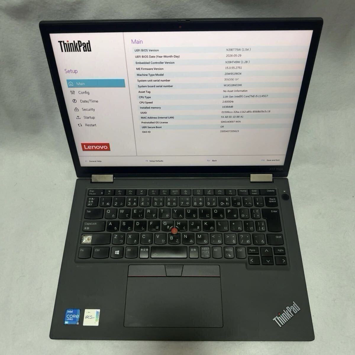 ThinkPad X13 Yoga Gen2 20W9S1RK04 Core i5-1145G7 2.6GHz/メモリ16GB/動作未確認/ジャンク拍卖