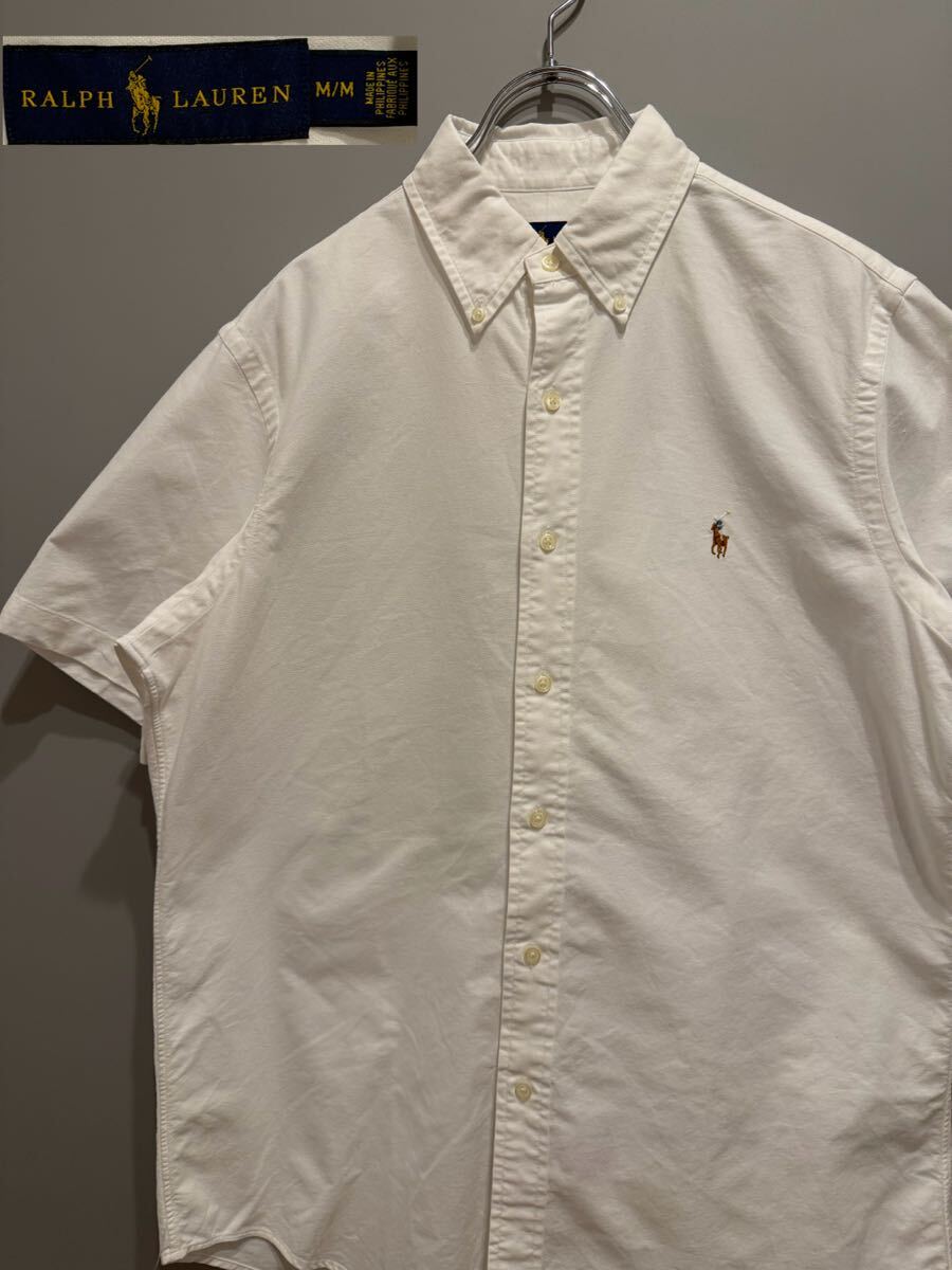 ★美品★ポロ ラルフローレン★半袖オックスフォード★ボタンダウンシャツ★白★M★POLO RALPH LAUREN★ポニー刺繍★フィリピン製★拍卖
