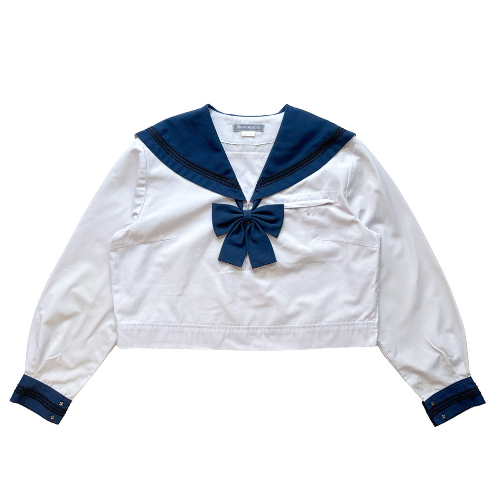 3405 | 浜松日体中高 静岡 私立 | 長袖セーラー 紺リボン付き | 合服 | 紺襟×黒3本ライン | 大きいサイズ | 匿名配送 | ゆうパケット発送拍卖