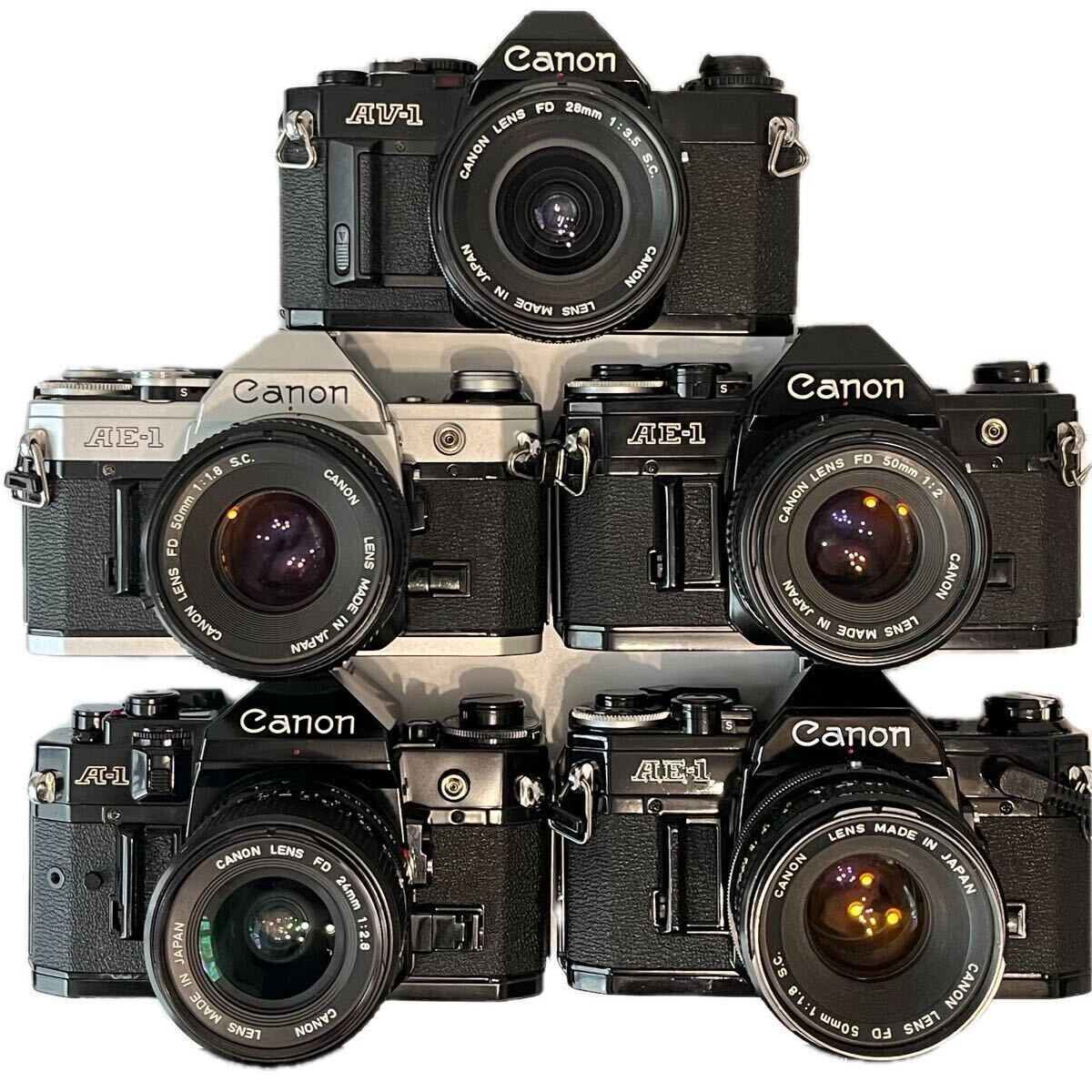 Canon AE-1 A-1 FDレンズなどフィルムカメラ5台 シャッターのみ確認 ジャンク品 キャノン拍卖