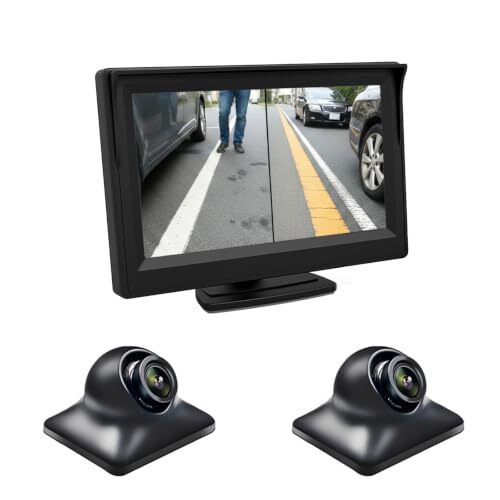Antion 5インチモニター 2個サイドカメラセット AHD IPS液晶モニター ブラック | 左右前/後方死角確認 広角12f拍卖
