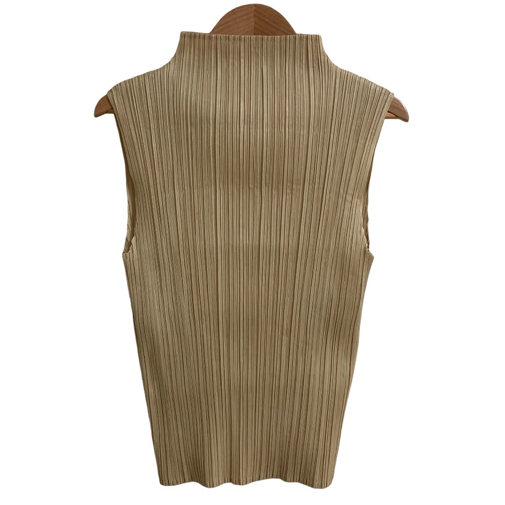 美品 PLEATS PLEASE プリーツプリーズ イッセイミヤケ ハイネック ノースリーブカットソー PP05-JK006 サイズ3 ベージュ拍卖