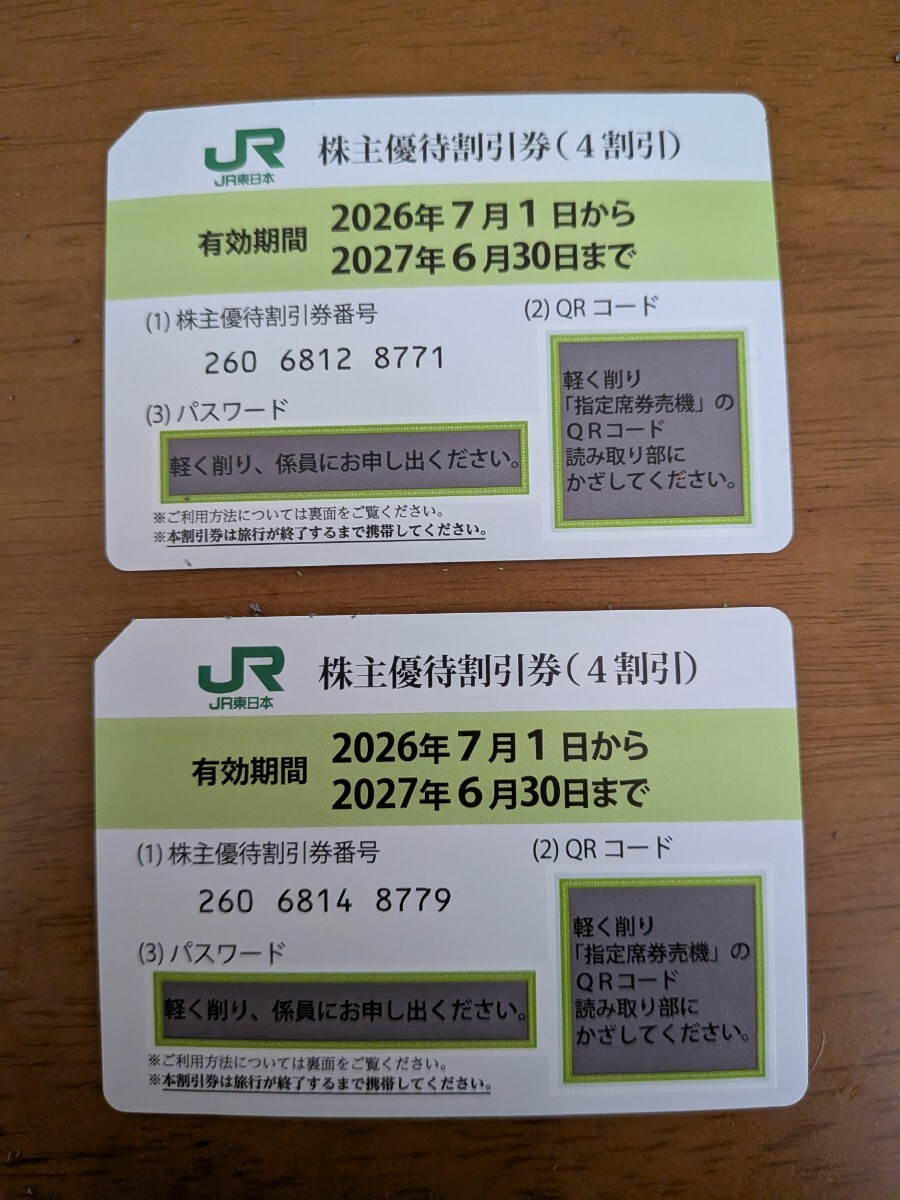 JR東日本 株主優待割引券 4割引 2枚セット 有効期限2027年6月30日まで拍卖