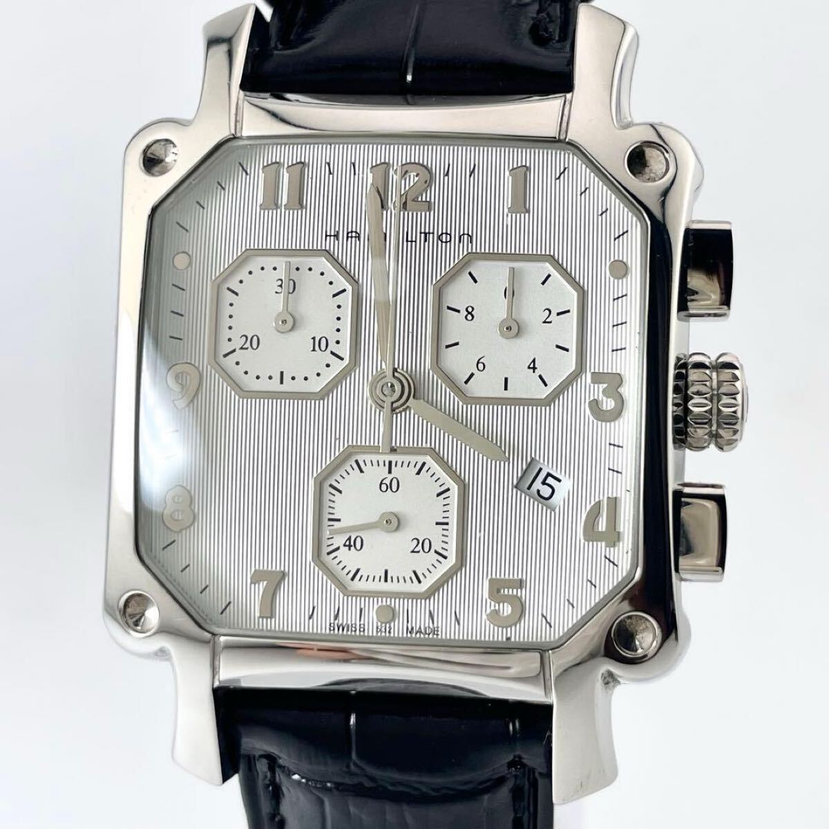 【稼働/新品電池】HAMILTON ハミルトン アメリカンクラシック ロイド クロノグラフ 腕時計 スクエア シルバー メンズ H194120拍卖