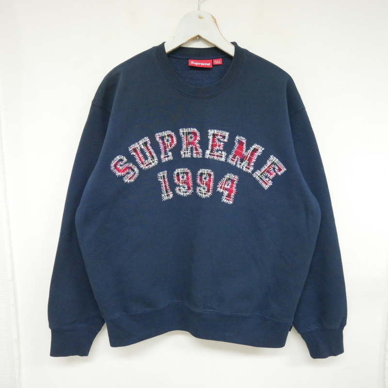 【1円】良好 Supreme 国内正規 26SS Plaid Arc Crewneck プレイドアーチロゴ クルーネックスウェット カナダ製 Navy ネイビー 紺 S拍卖