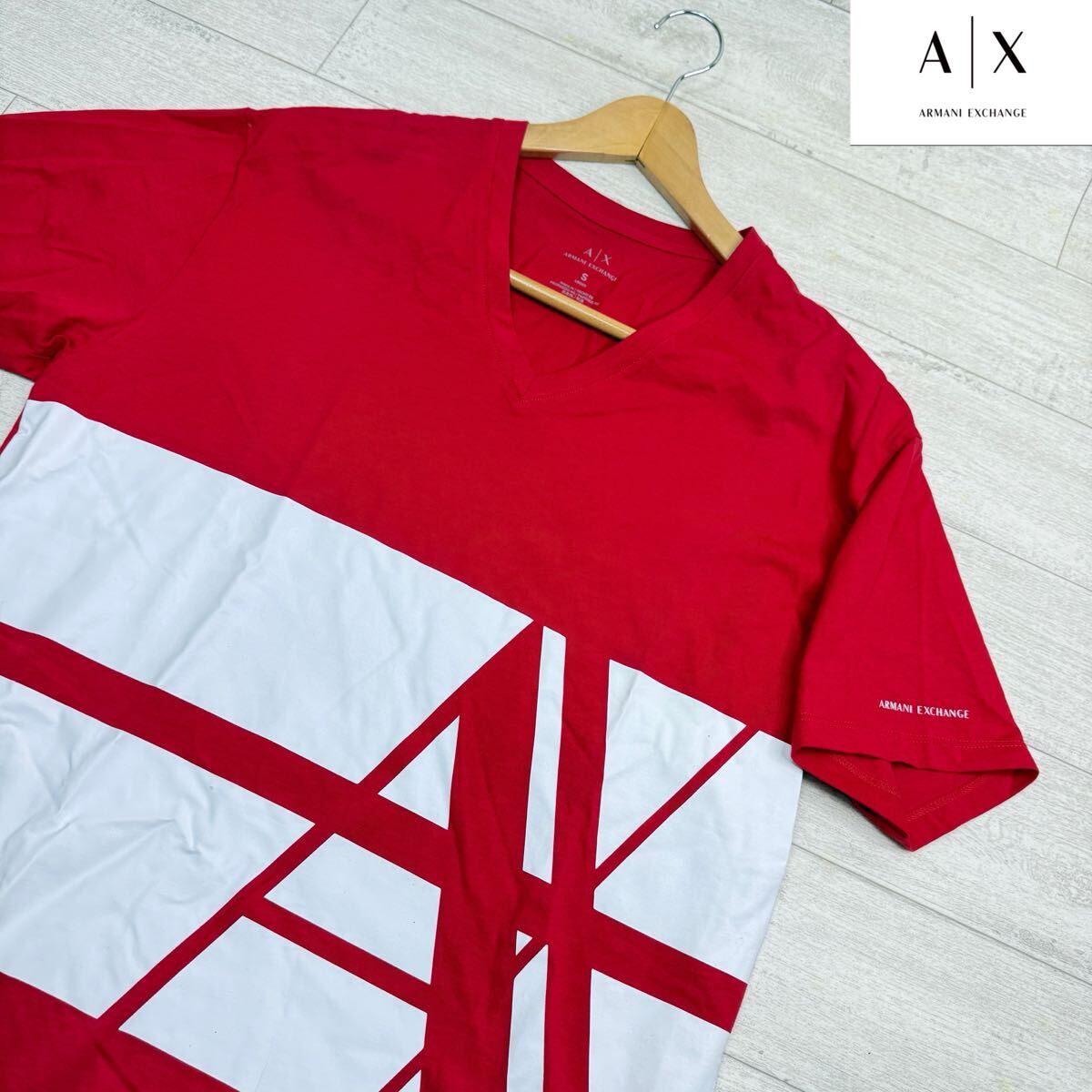1円〜【未使用級】ARMANI EXCHANGE アルマーニエクスチェンジ Vネック Tシャツ レッド Sサイズ トップス カジュアル 大きめ拍卖