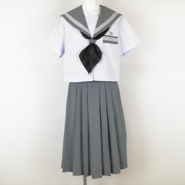 1円 セーラー服 スカート 上下3点セット 指定 170B 大きいサイズ 特大 富士ヨット 夏物 白3本線 鹿児島吉田南中学 白 中古 ランクC NA3294拍卖