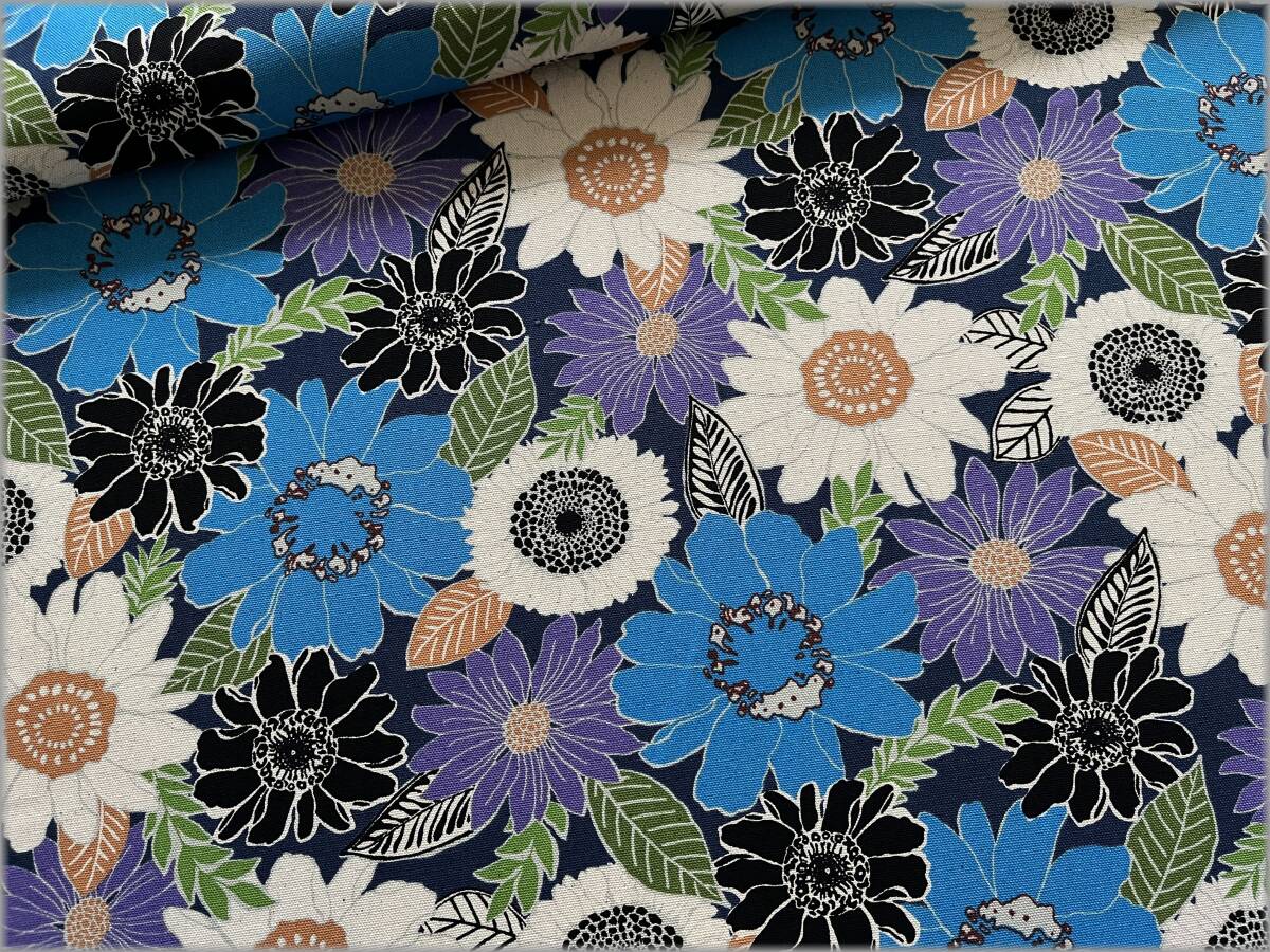 mets★5m*ボタニカルフラワー*オックス*navy*コットン*生地34E拍卖