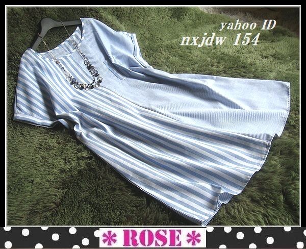 ◆Rose◇ゆったりワンサイズ・夏のダンガリーストライプ♪ナチュラル可愛いサックチュニック/白×ブルー拍卖