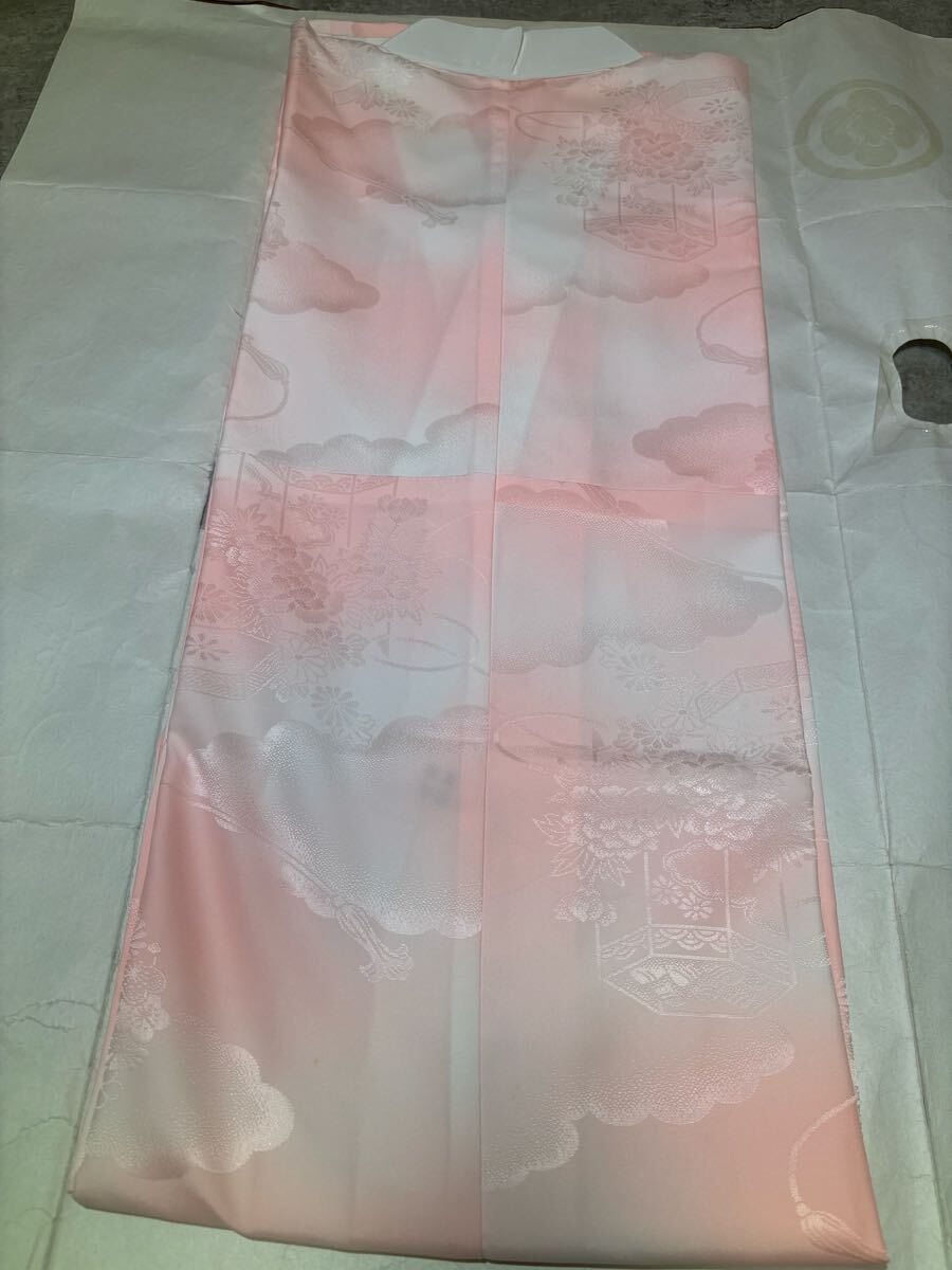 長襦袢 振袖用 暈 貝桶 菊 牡丹 雲 房 青海波 ポリ ピンク 着物 和服 和装 リメイク ハンドメイド 生地 衣装拍卖