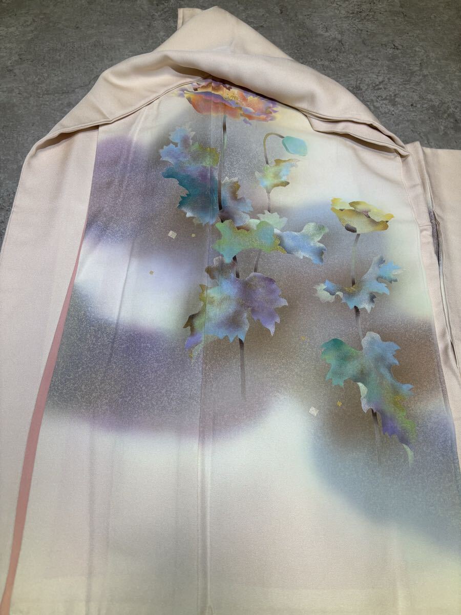 訪問着 正絹 暈 金彩 霞 花 華 ピンク 着物 和服 和装 リメイク ハンドメイド 染め替え 生地 衣装 百貨店 高級拍卖