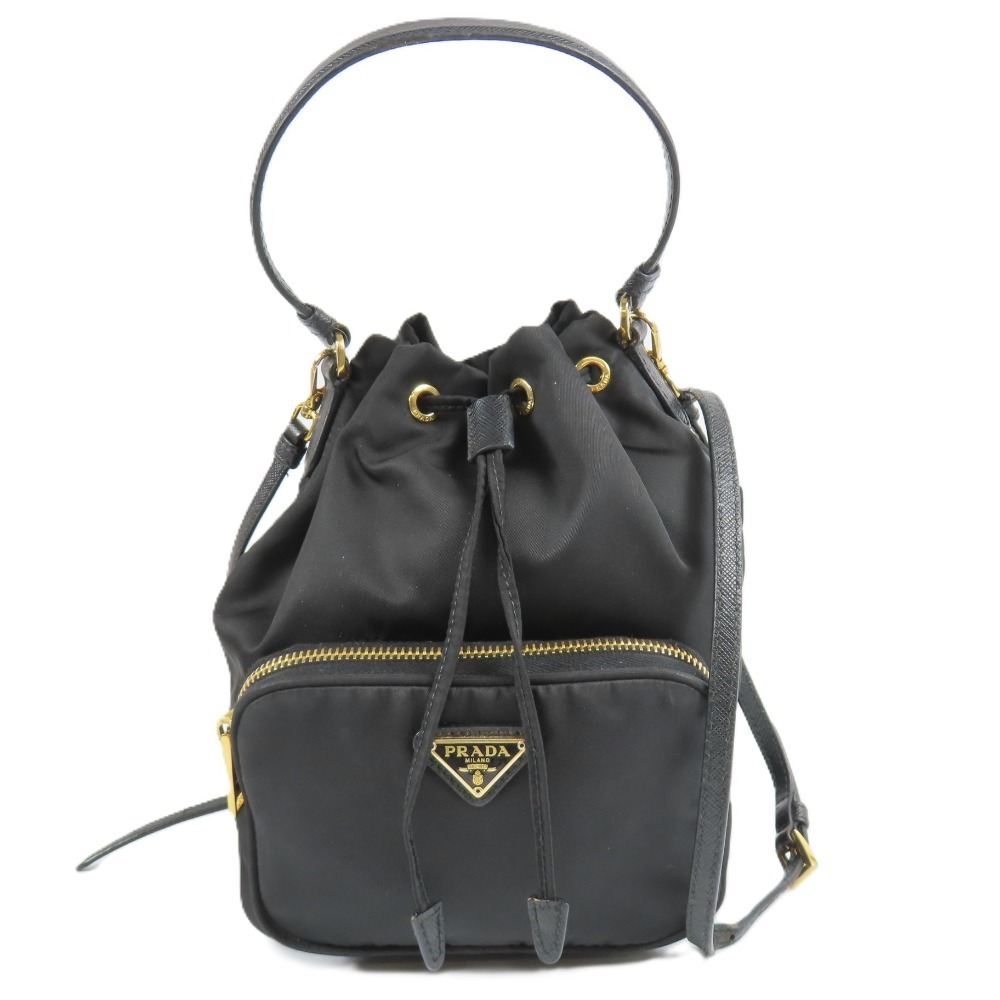 209370★1円スタート★PRADA プラダ 中極美品 現行 デュエット 三角ロゴ バケットバッグ 巾着 2WAY ショルダーバッグ 1BH038 ハンドバッグ拍卖