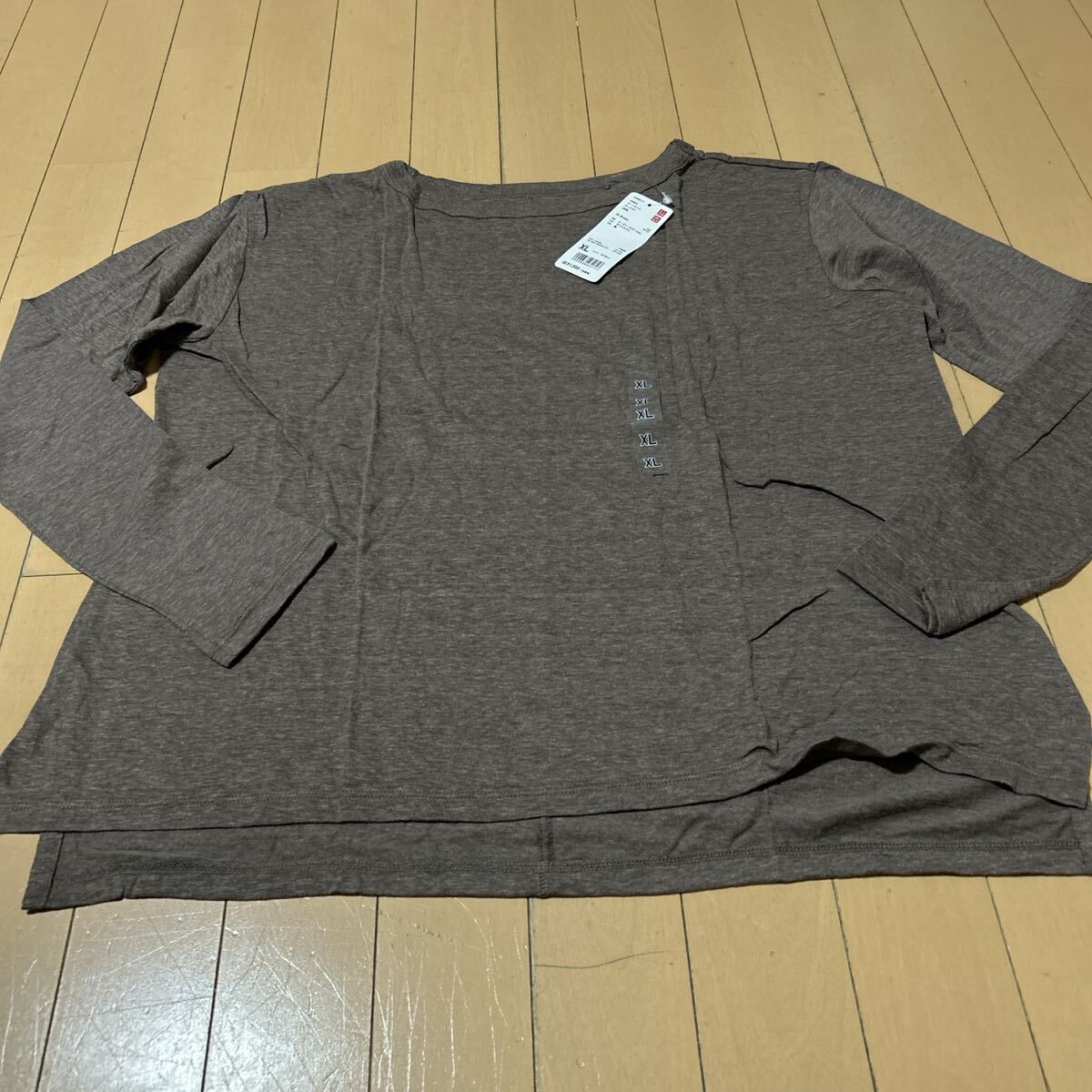 新品未使用ユニクロUNIQLO ボートネックボックスT ブラウン XLサイズ拍卖