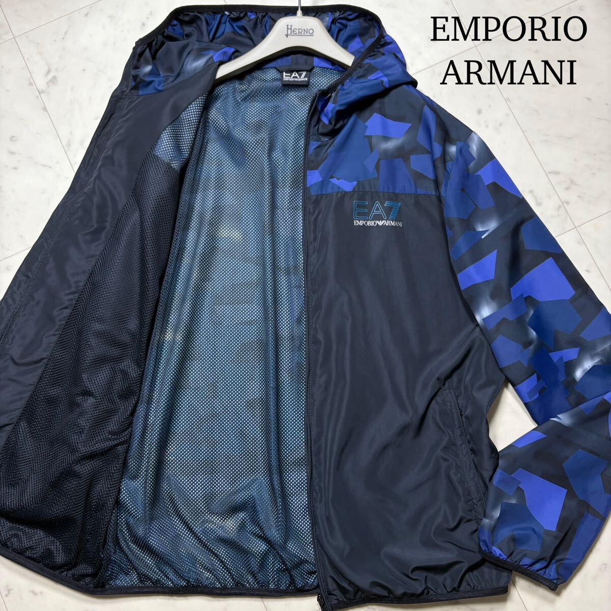 美品/3XL★ エンポリオ アルマーニ EMPORIO ARMANI 迷彩切替 ナイロンジャケット マウンテンパーカー フーディー ブルゾン 大きいサイズ拍卖