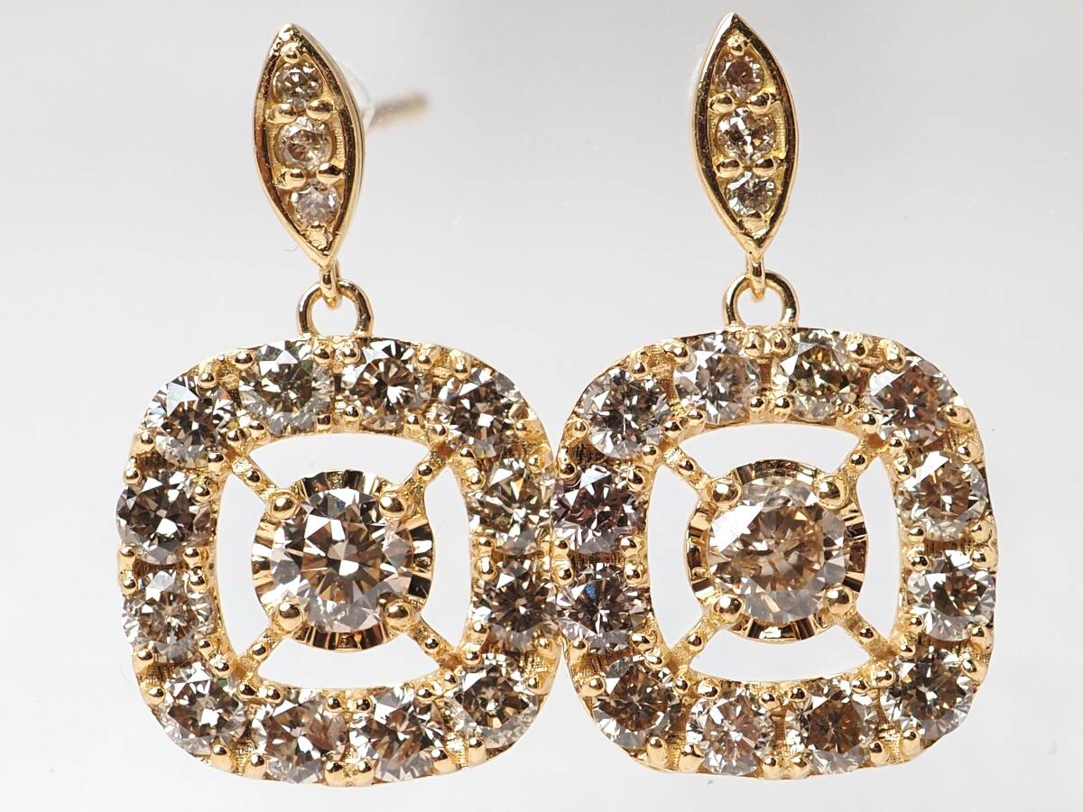 【10625A】K18 天然ダイヤモンド 計1.00ct/0.50ct/0.50ct/1.24g ピアス拍卖