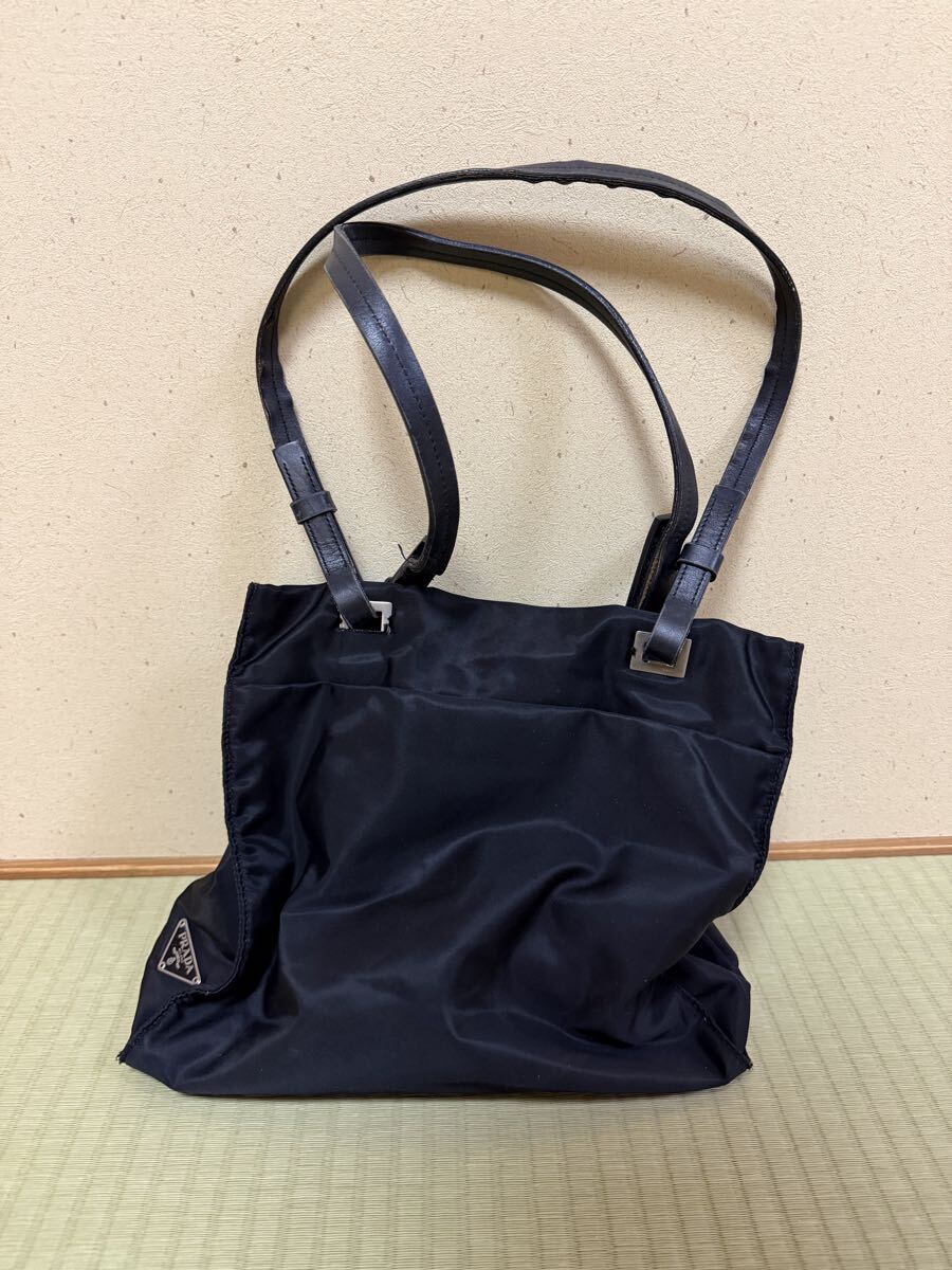 【PO-422】 PRADA トートバッグ プラダ ナイロン ブラック 三角ロゴプレート ハンドバッグ 黒 三角ロゴ 現状品 一円スタート拍卖