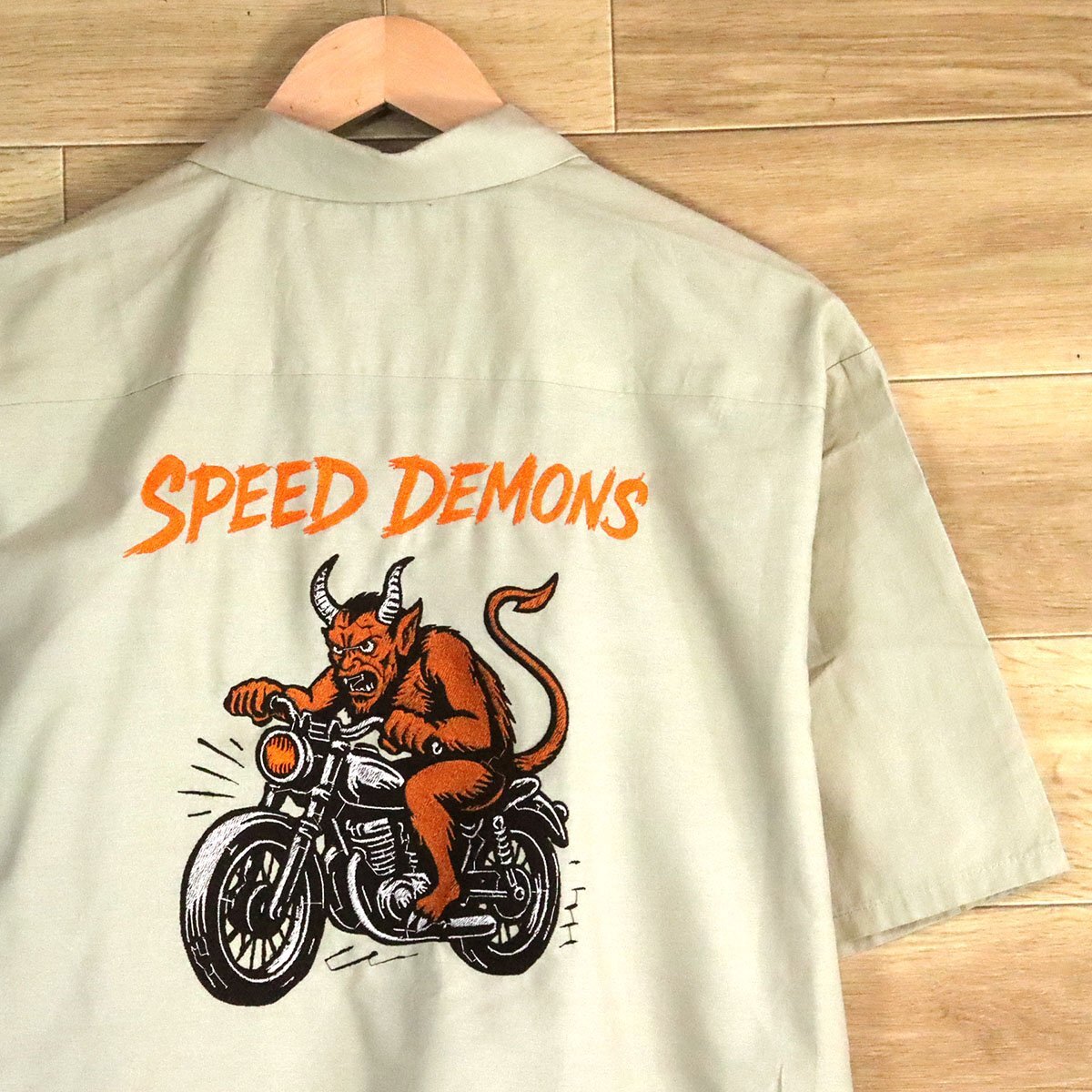 B3T/N7.31-1 アメリカ古着 RED KAP レッドキャップ ワークシャツ XL メンズ 半袖 バック刺繍 SPEED DEMONS バイクに乗った悪魔拍卖