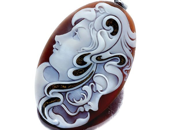 1円~【ジュエリー極】作家品サイン刻印有 陰と陽 高級シェルカメオ 高級ロジウムメッキペンダントヘッド a4172v【送料無料】拍卖