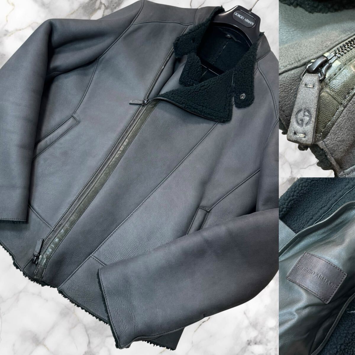 NX04 定価150万!!XXL!!!最高峰リアルムートン!!!一生物の1着!!GIORGIO ARMANI ジョルジオアルマーニ ライダース 羊革 ラムレザー 52 革タグ拍卖