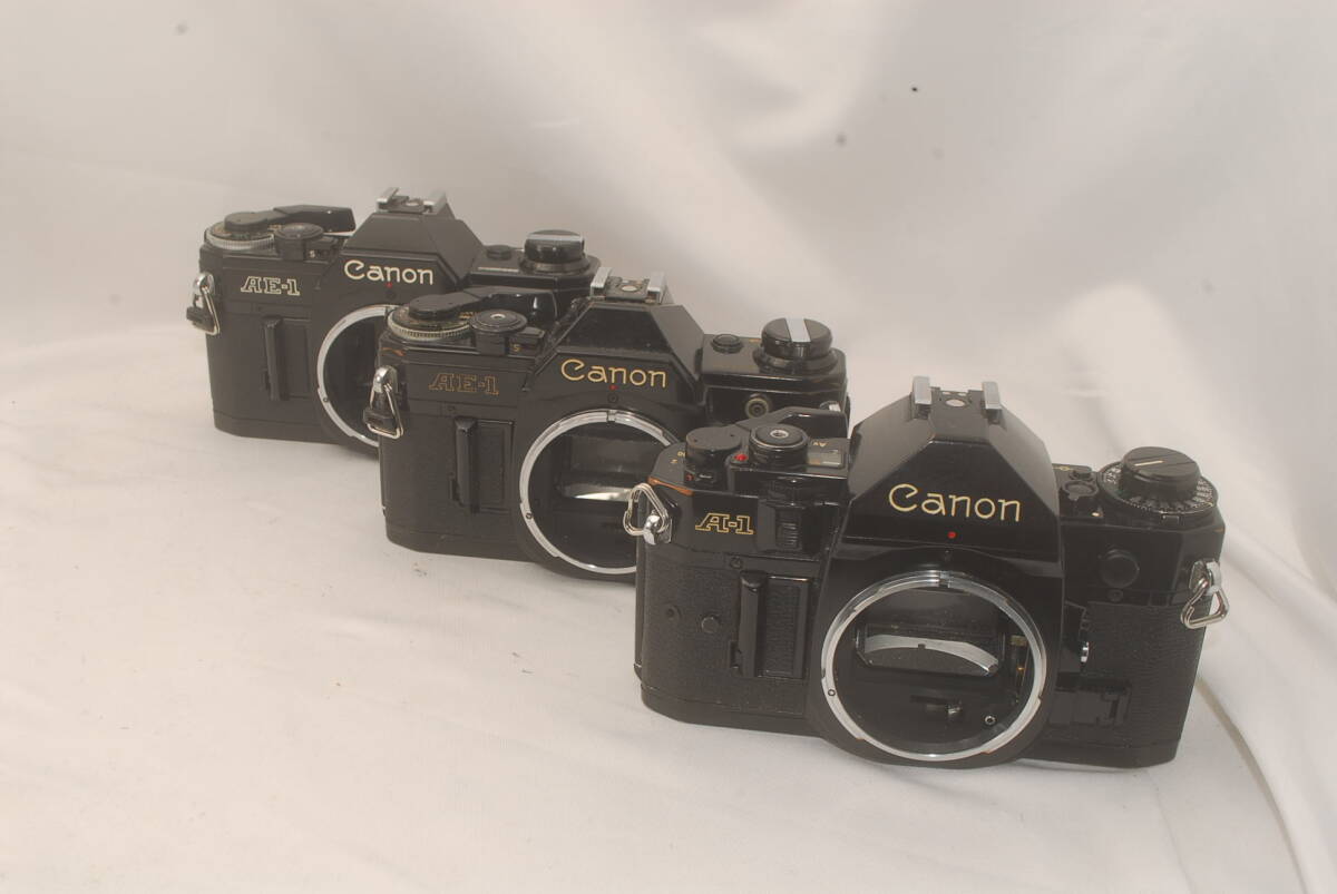 【動作品】キャノン Canon A-1(1台) AE-1(2台) BLACK ブラック/黒 通電・シャッターOK拍卖