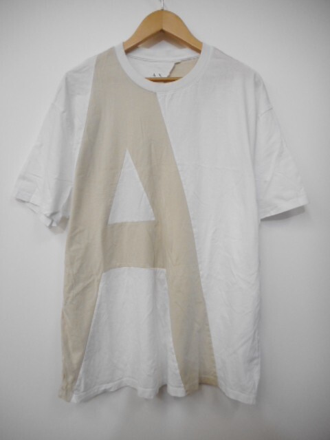 67 送60サ 0830UD16 ARMANI EXCHANGE アルマーニエクスチェンジ 切替ロゴ 半袖Tシャツ ホワイト系 サイズXL 中古品拍卖