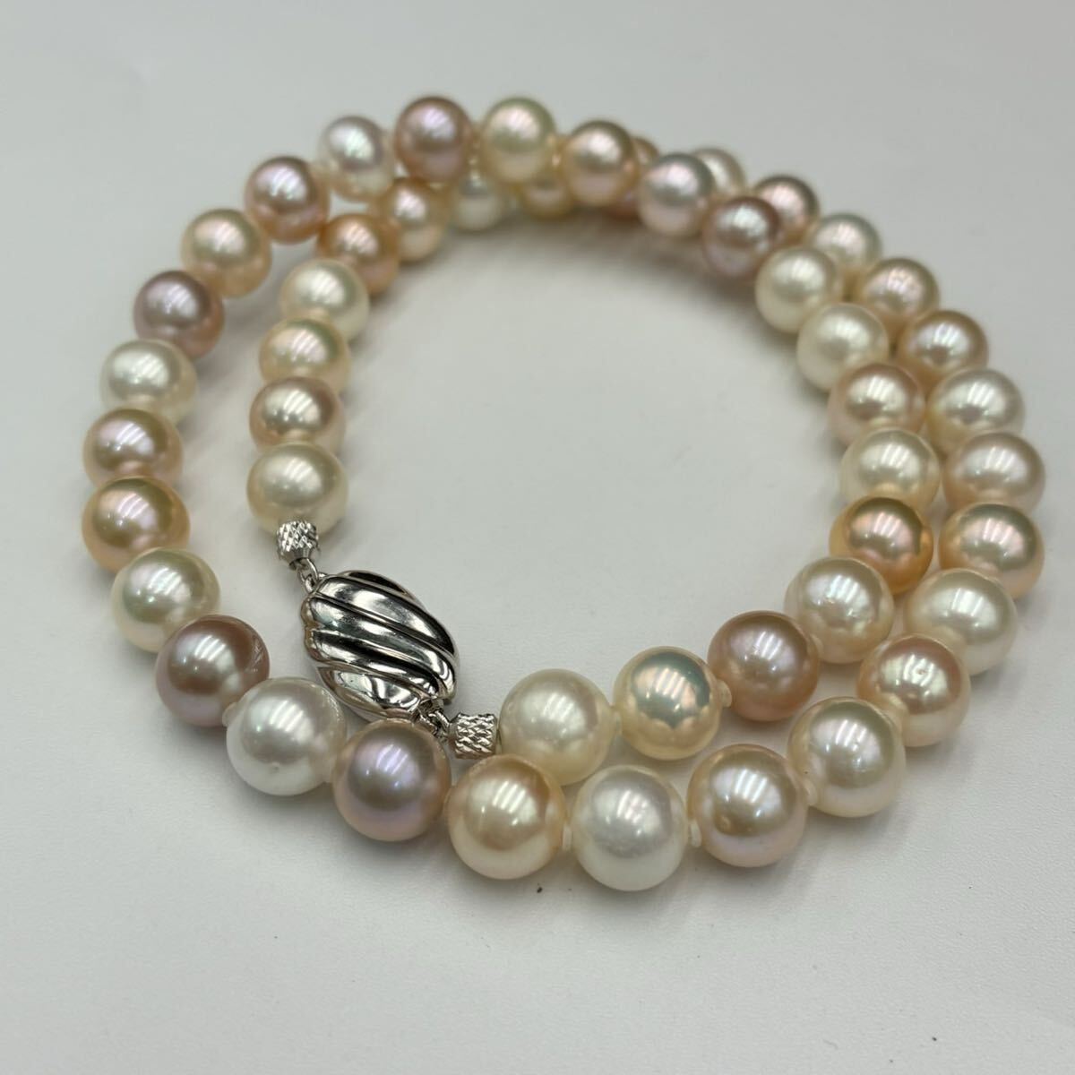◇1円スタート 南洋真珠 白蝶 パール ネックレス 留め具 silver 刻印 8.4〜8.6mm珠 総重量約45.8g Pearl AY080322拍卖