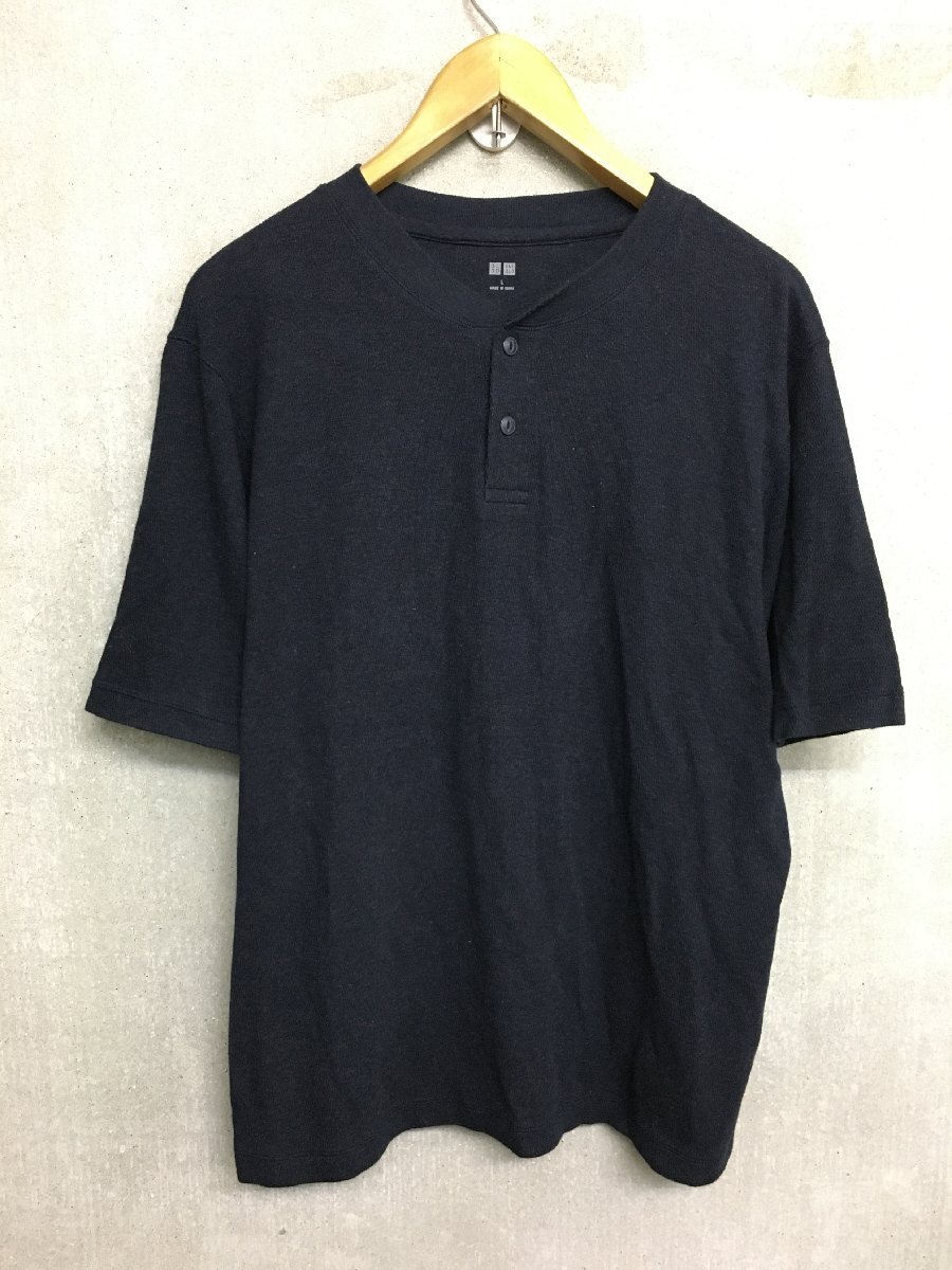 ◆UNIQLO ユニクロ ヘンリーネック サーマル Tシャツ ネイビー サイズL 美 372-431807拍卖