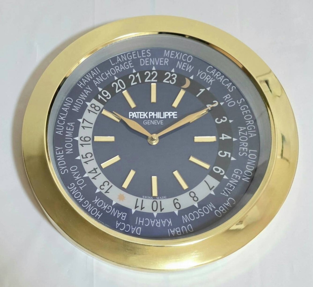 【最落なし100円〜】パテックフィリップ ワールドタイム 海外販売店用 掛け時計 紺 未使用品拍卖