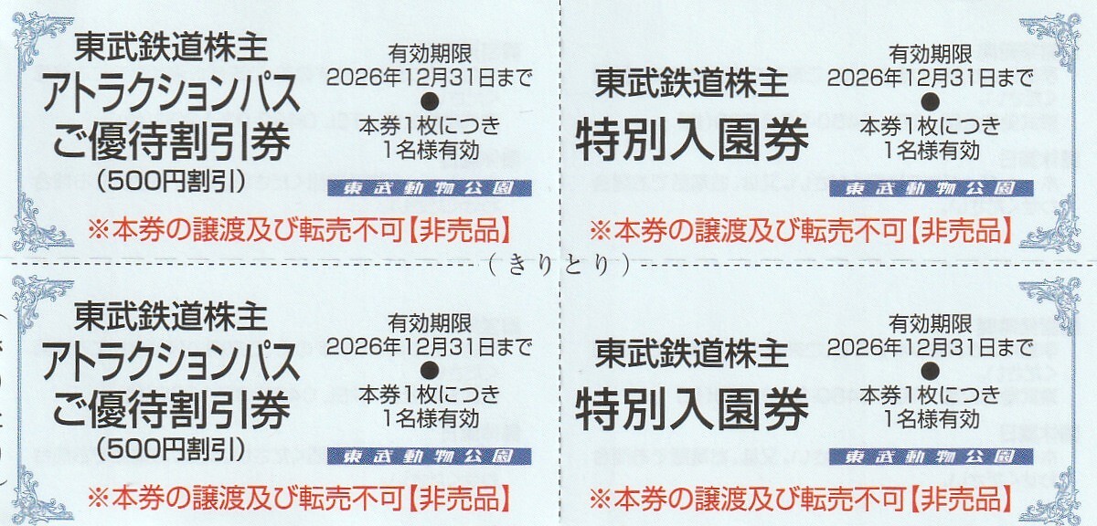おまけ付★東武鉄道株主★東武動物公園★特別入園券+ライドパスご優待割引券★各2枚セット★即決拍卖