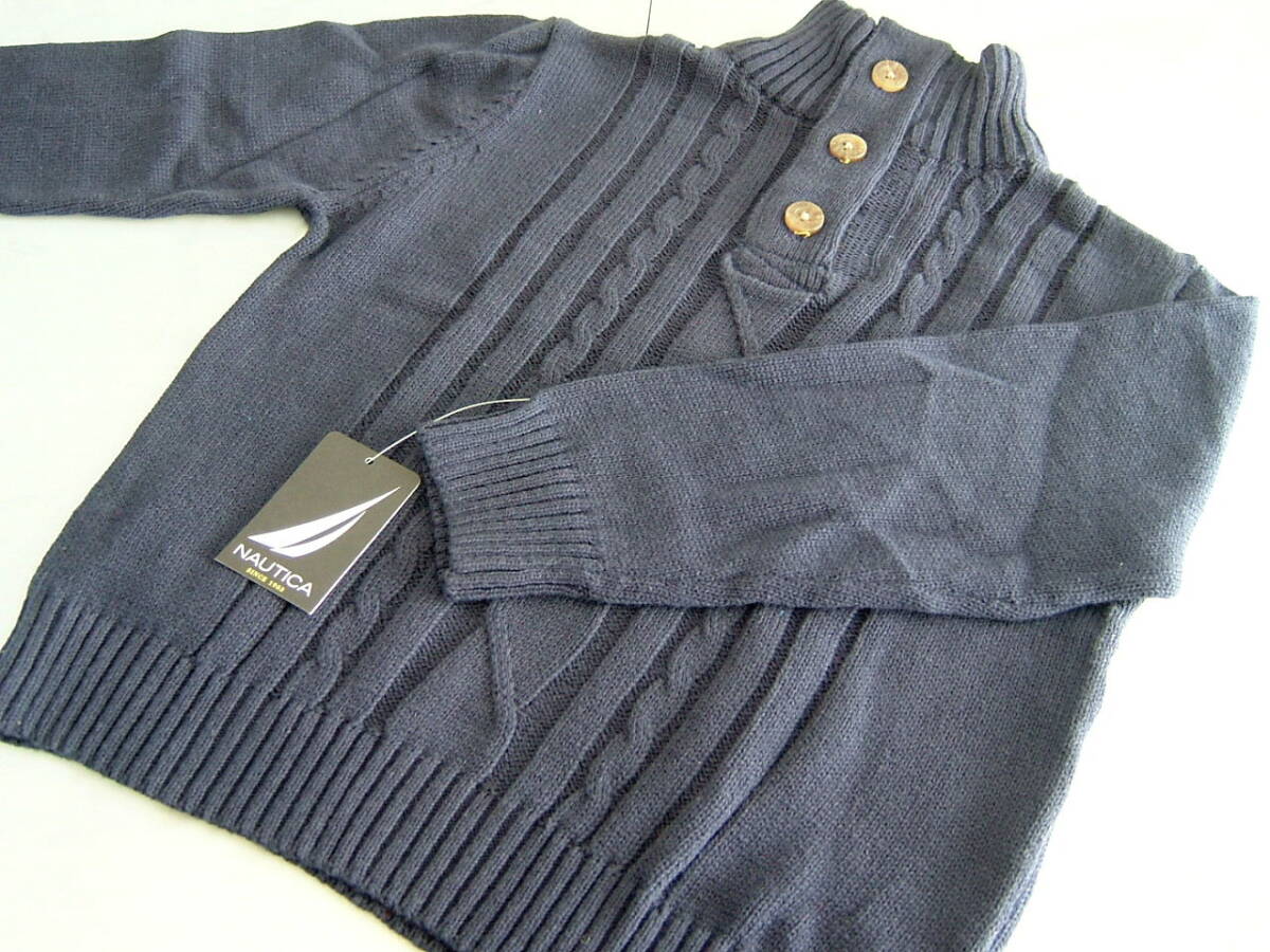 新品 ノーティカ NAUTICA M 5/6 5歳 6歳 セーター 長袖 綿 ハイネック ネイビー拍卖