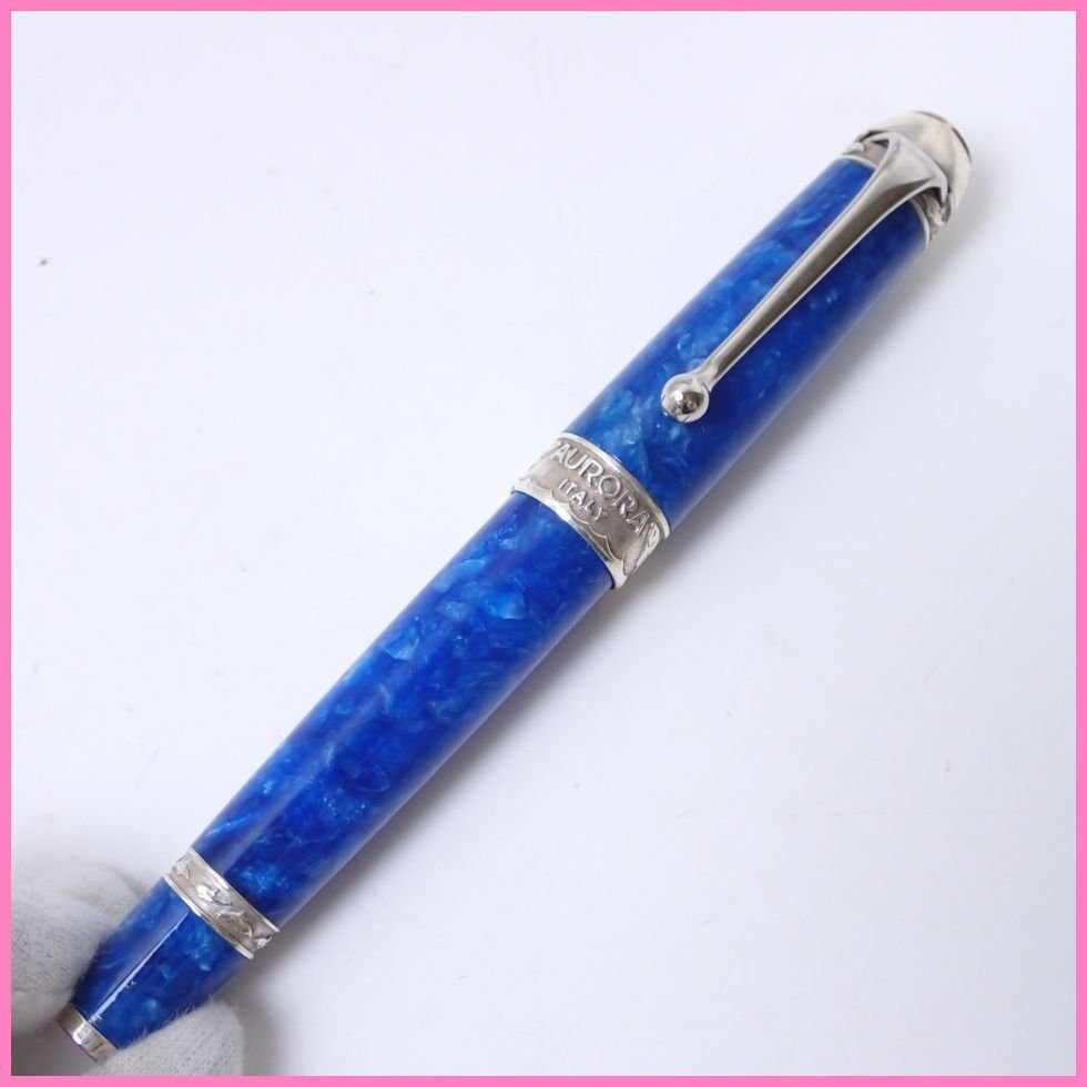 ★美品 AURORA/アウロラ マーレ・リグリア 万年筆 946-ML/ブルー×シルバー/ペン先K18/480本限定/ピストン吸入方式&0900700023拍卖