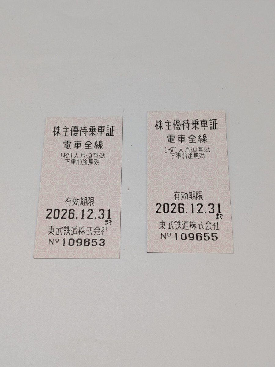 株主優待乗車証 東武鉄道 2枚 送料無料拍卖