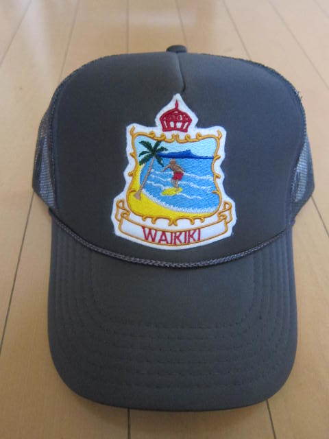 ハワイ ワイキキ サーファー サーフィン ロングボード 男女兼用 メンズ otto メッシュキャップ 帽子 ワッペン パッチ ビンテージ グレー拍卖