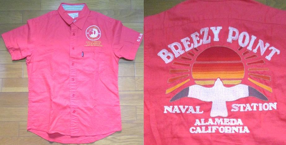 AVIREX 半袖 刺繍 カモメ シャツ Mサイズ BREEZY POINT NAVAL STATION ALAMEDA CALIFORNIA アヴィレックス 正規品 上野商会拍卖
