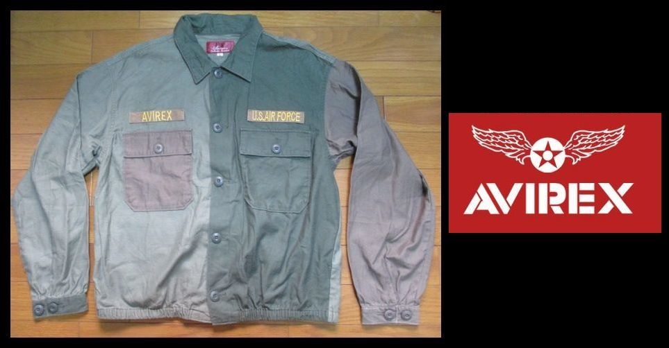 AVIREX 薄地 ジャケット Lサイズ 上野商会 正規品 US AIR FORCE 刺繍 ARMY グリーン 緑系 アヴィレックス拍卖