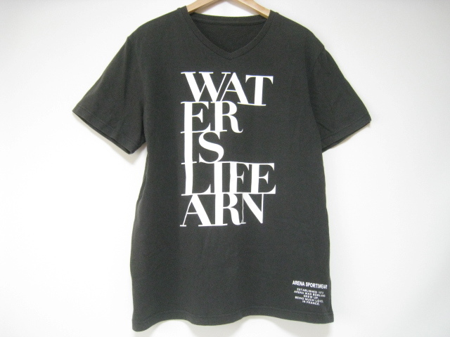 arena アリーナ トップス スポーツ Tシャツ Vネック 半袖 黒 ブラック サイズXO ロゴ拍卖