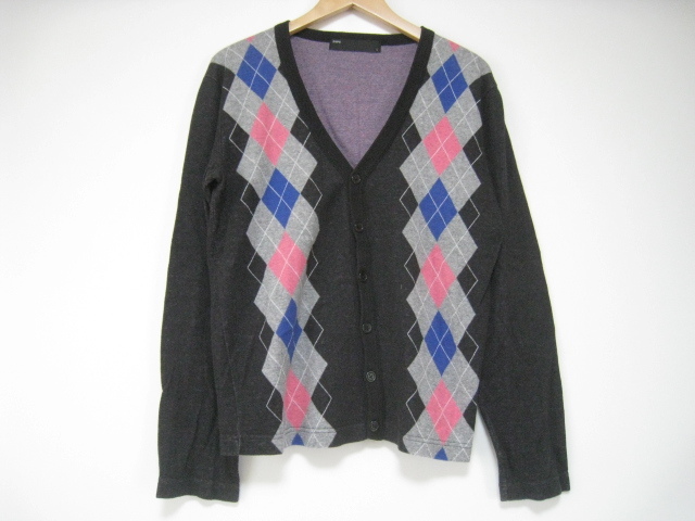 SHIPS シップス トップス カーディガン 羽織り 長袖 Vネック ダークグレー アーガイル柄 Lサイズ拍卖