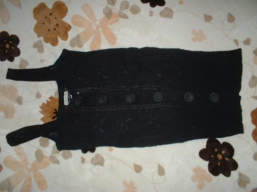 K① 即買☆caring globe most 黒麻コットンニット前ボタン編み込み ジャンバースカート フリーサイズ拍卖