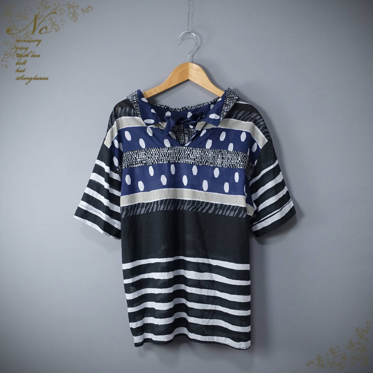 C'est Tout/セトゥ/日本製柄物ブラウス/ネイビー系 拍卖