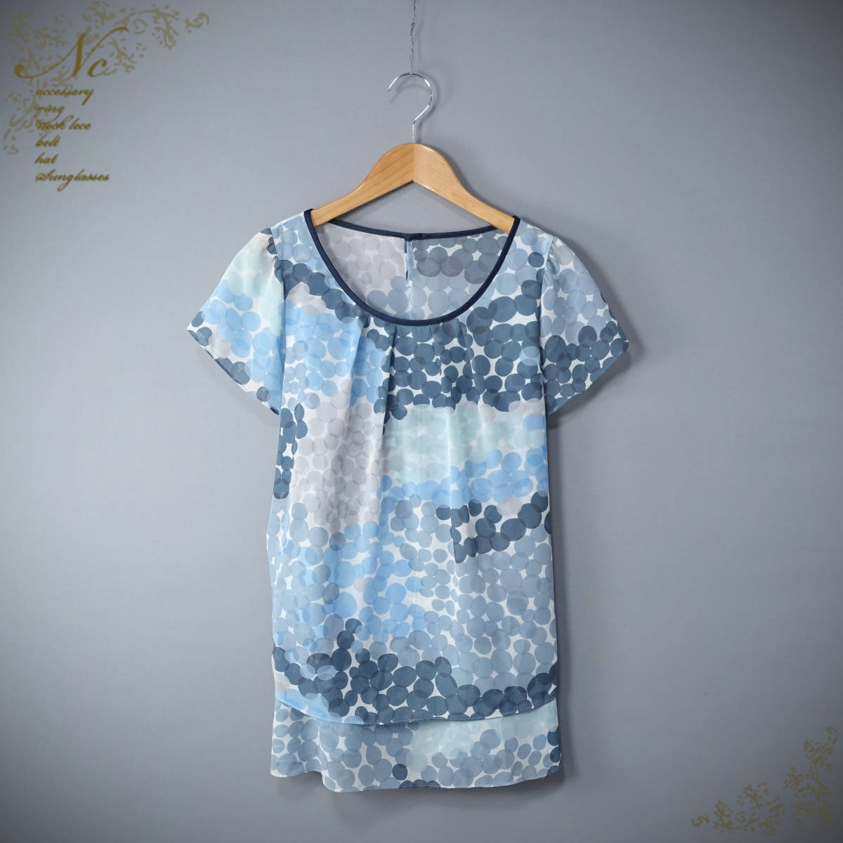 UNTITLED/アンタイトル/4/日本製シフォンブラウス/ブルー青系シャツ Mサイズ相当拍卖