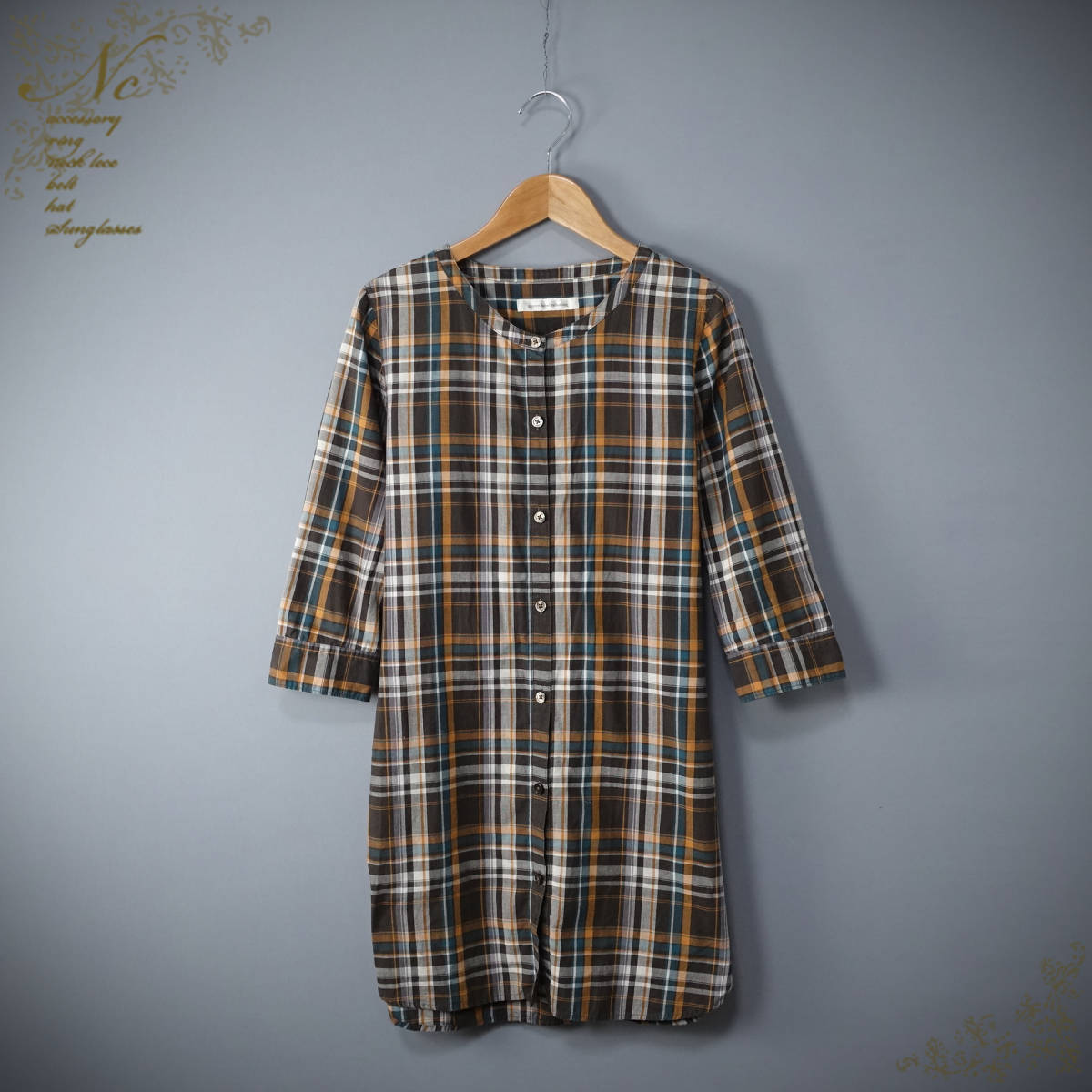 green label relaxing/グリーンレーベル リラクシング/日本製チェックチュニックシャツ/ブラウン系☆茶系拍卖