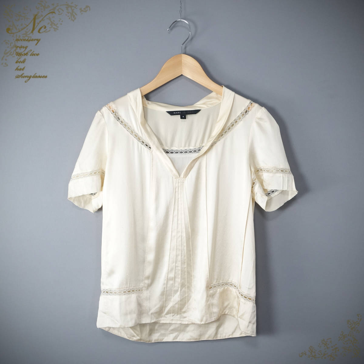 MARC JACOBS/マークジェイコブス/シルク100%/4/半袖シルクサテンブラウス/クリーム/シャツS拍卖