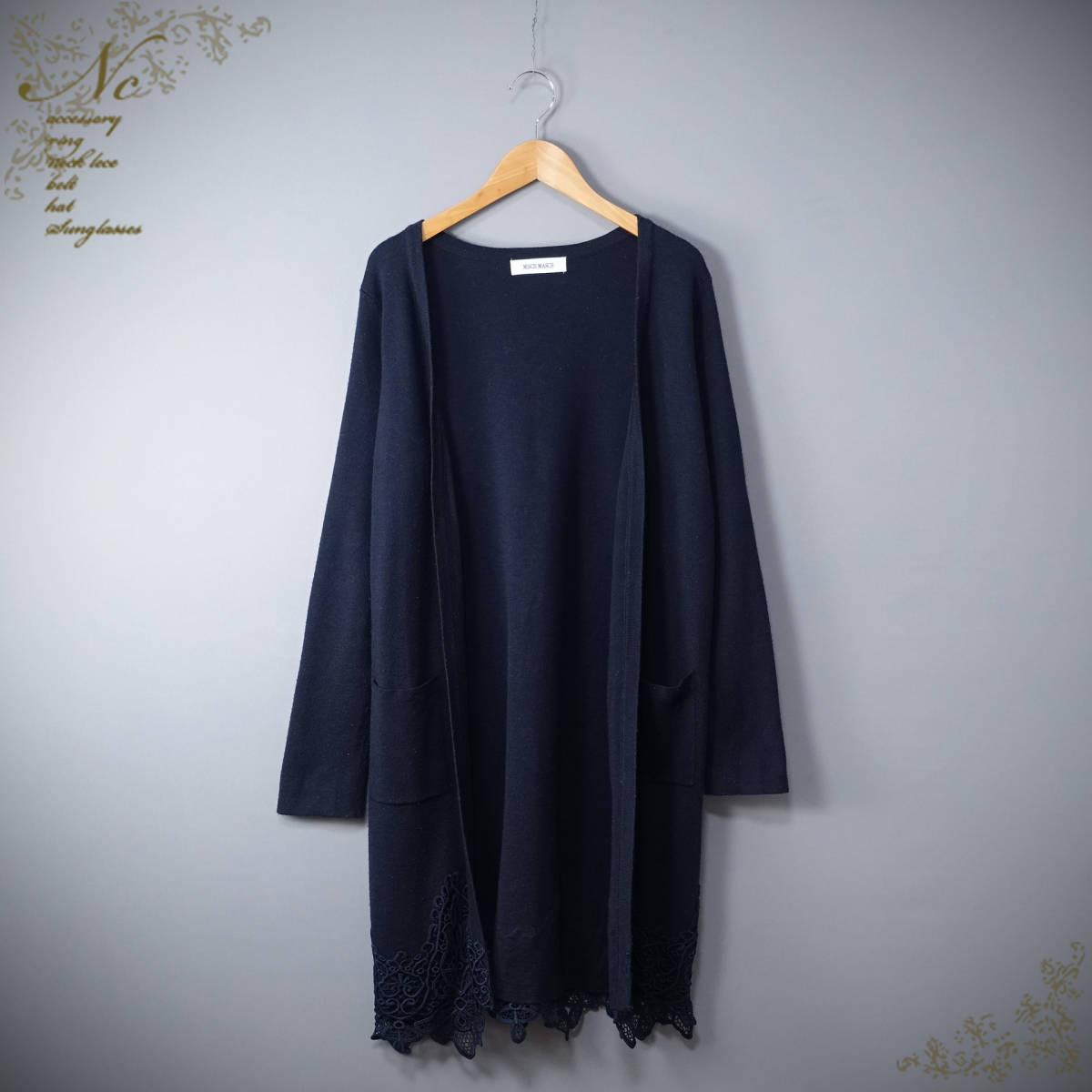MISCH MASCH/ミッシュマッシュ/M/レースデザインノーボタン/ロングカーディガン/ネイビー紺拍卖