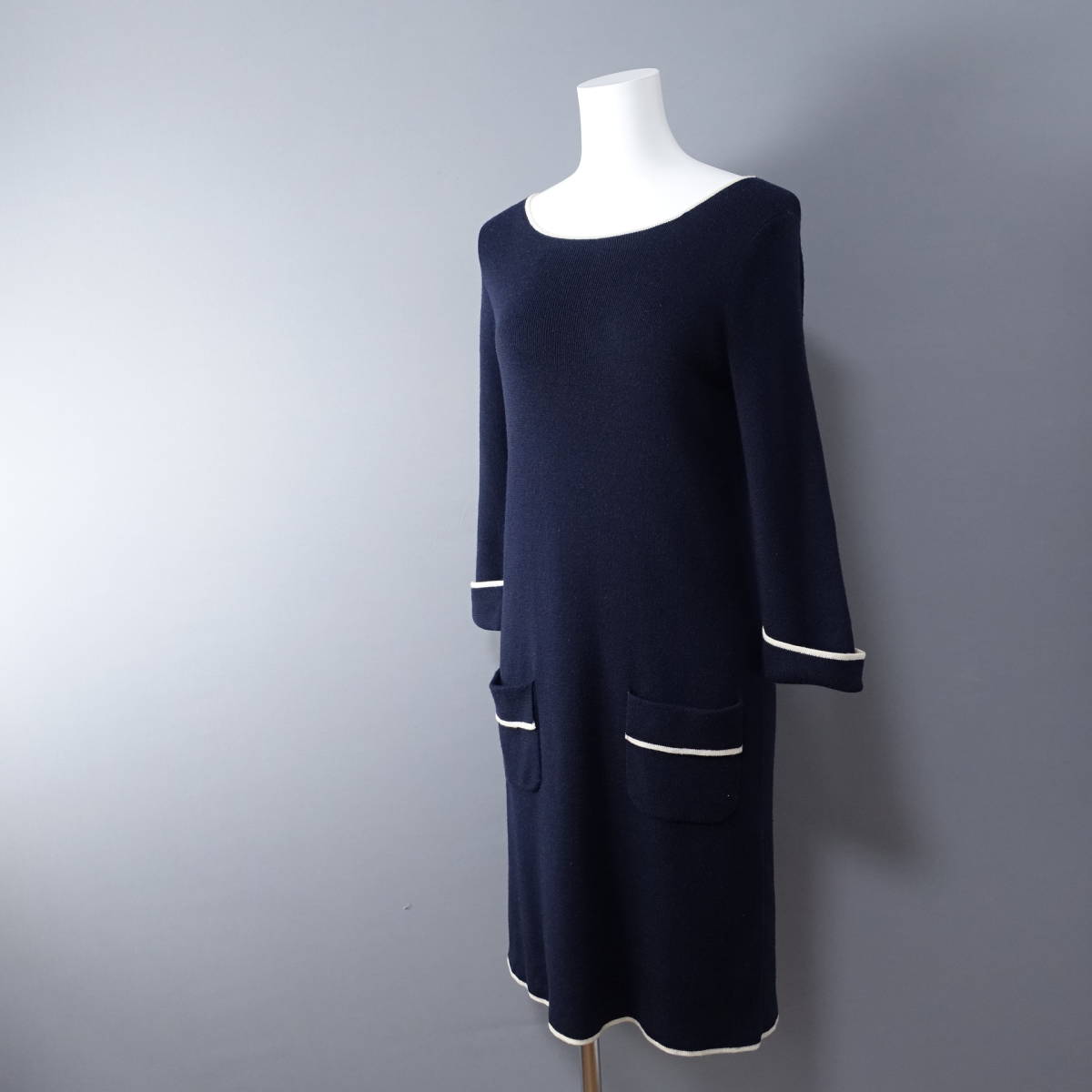 martinique/マルティニーク/ウール100%ニットワンピース/ネイビー拍卖