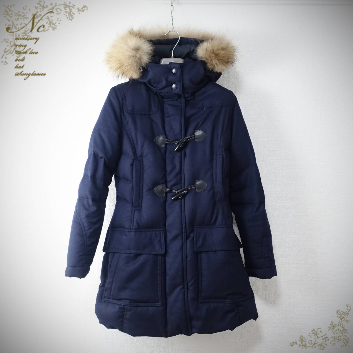 美品☆HETREGO/エトレゴ /38/ルーマニア製/ウールダウン/ネイビー/コート/M拍卖