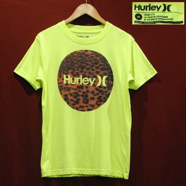 Hurly ハーレー 丸ロゴ ヒョウ柄 ロゴ Tシャツ 蛍光緑 蛍光黄色 M サイズ拍卖