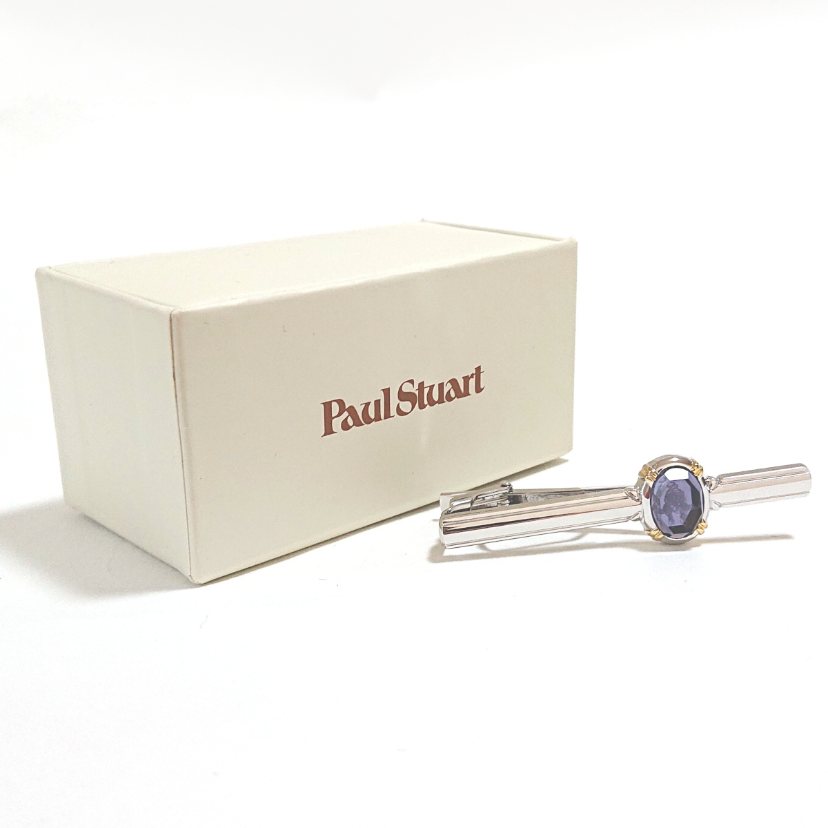 【pst71】新品 Paul Stuart ポールスチュアート ネクタイピン タイバー MAN ON THE FENCE シルバーゴールドクリスタル 拍卖