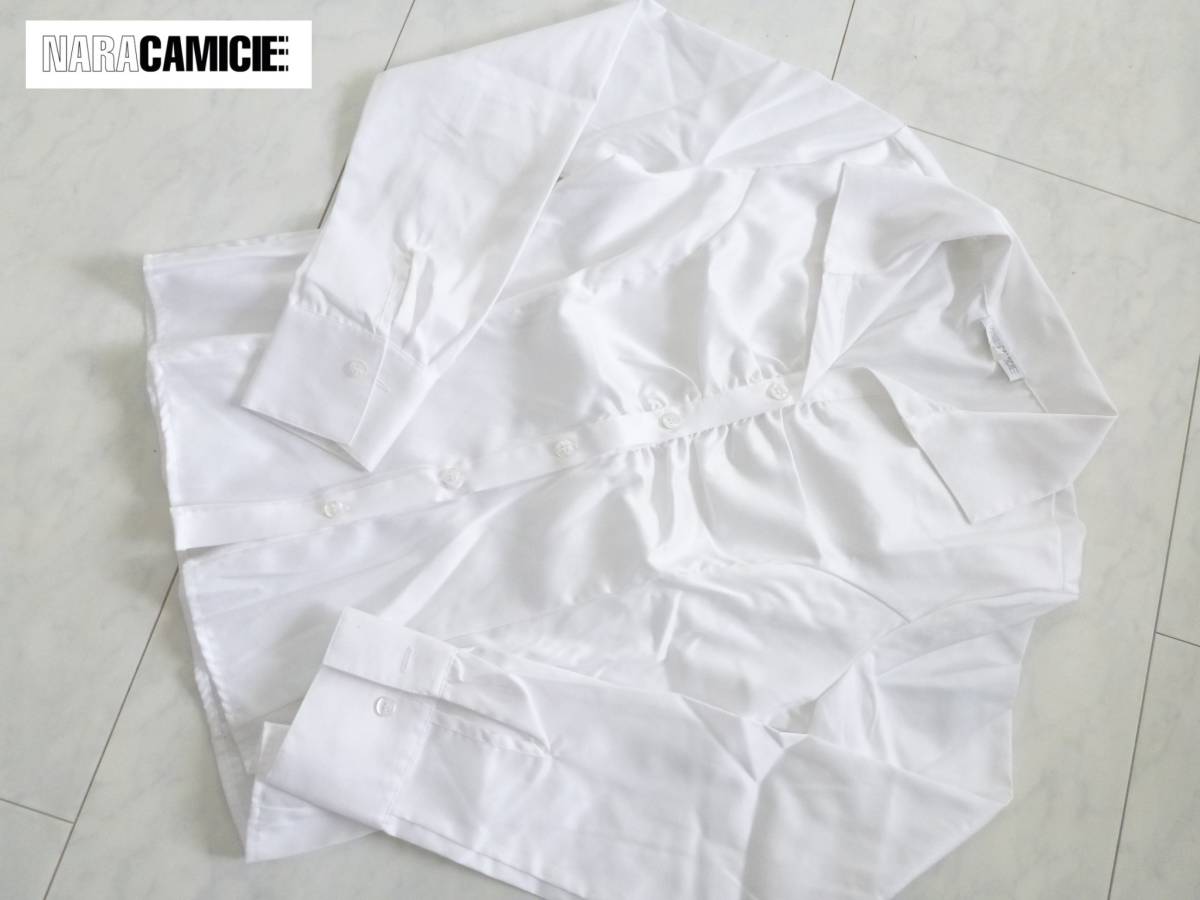 1.6万 超美品 NARACAMICIE ナラカミーチェ ★白ホワイト 長袖 胸元ギャザー ブラウス 1 M相当拍卖