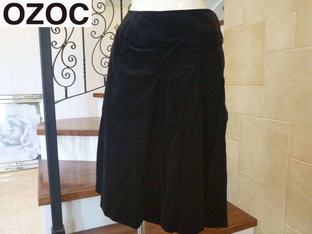 1.2万 新品 OZOC オゾック ★黒 ブラック コーディロイ素材 フロントプリーツスカート 38 M相当拍卖