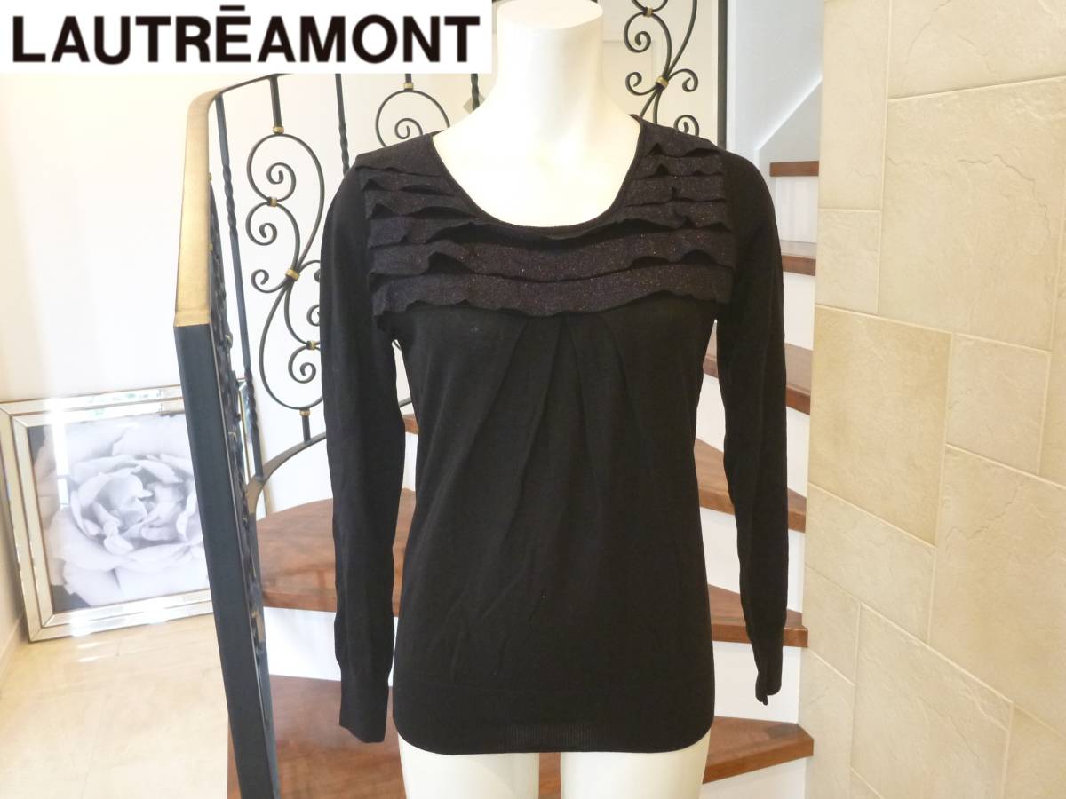 1.3万 新品 ロートレアモン 黒ブラック 上部フリル 長袖セーター 38 M相当拍卖